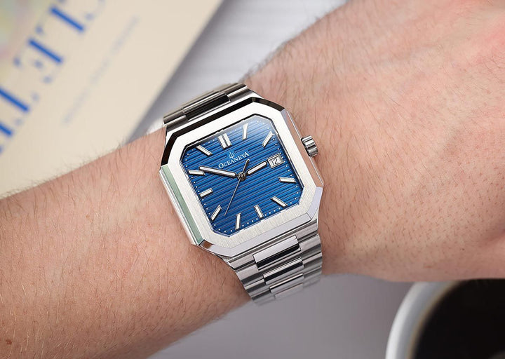 Oceaneva Tenuis Ultra-Thin Swiss Movement Automatic Thin Silver Blue Watch Blue/