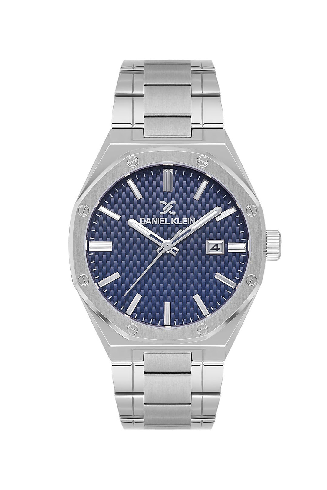 Premium Stainless Steel Band - Date Silver / Blue Blue Dial