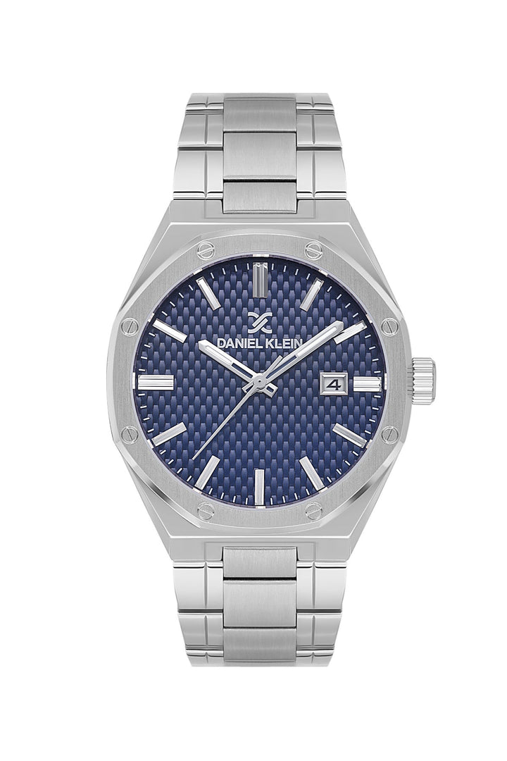 Premium Stainless Steel Band - Date Silver / Blue Blue Dial