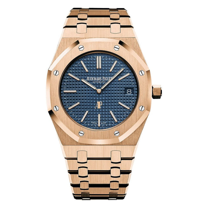 Audemars Piguet ROYAL OAK 39MM BLUE DIAL 18K PINK GOLD JUMBO EXTRA-THIN 15202OR.OO.1240OR.01.A MENS WATCH