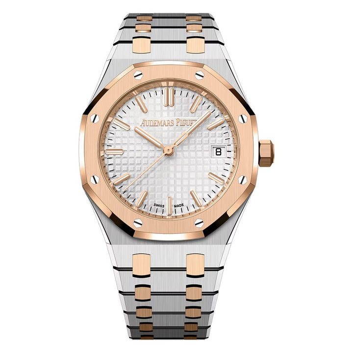 Audemars Piguet ROYAL OAK 34MM SILVER DIAL TWO TONE STAINLESS STEEL AND 18K PINK GOLD BEZEL 50TH ANNIVERSARY 77450SR.OO.1361SR.01 LADIES WATCH