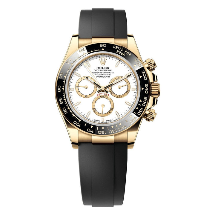 Rolex Daytona Yellow Gold White Index Dial Oysterflex