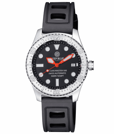 Ocean Master 500 40mm Black / Orange Hands Dial A / Rubber | Black Dial