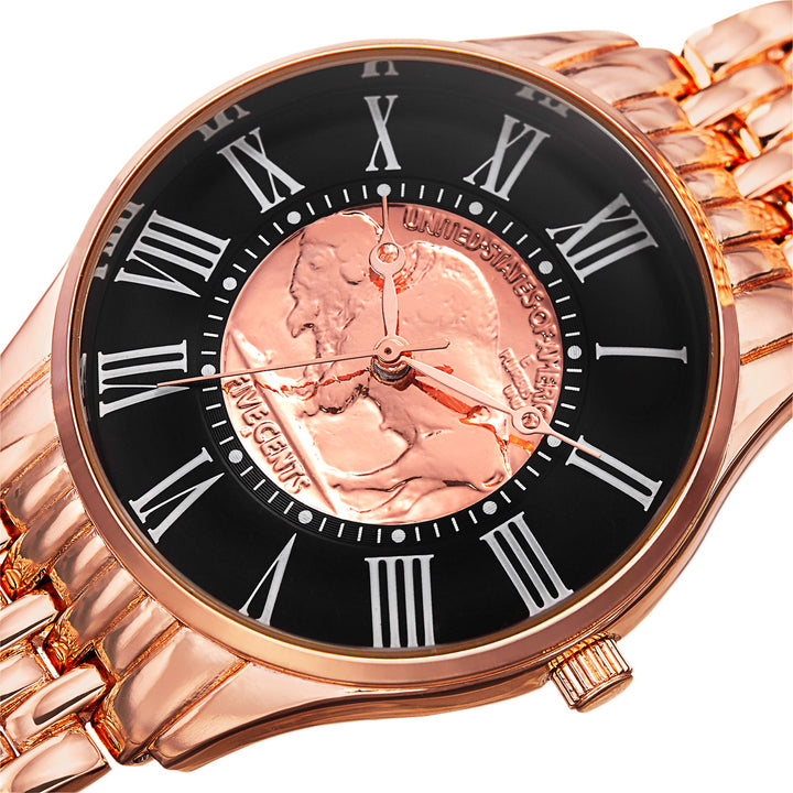 Coin Rose Gold Tone/Rose Gold Flashed Alloy/Alloy | Black Dial