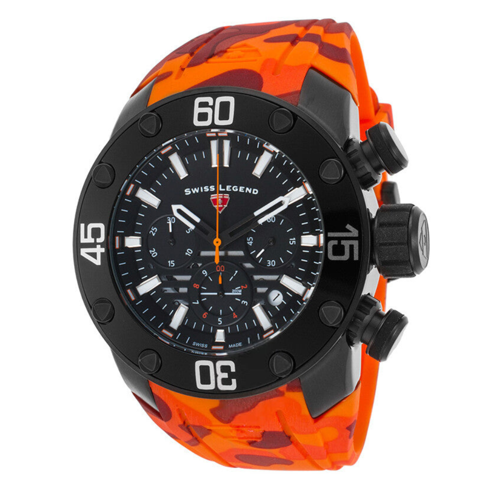 Lionpulse Chronograph Black & Orange / Rubber | Black Dial