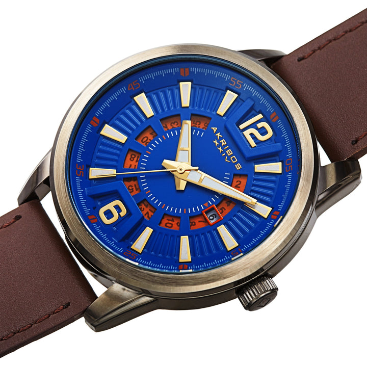 Aviator Dark Gray/Gun/Leather | Blue Dial