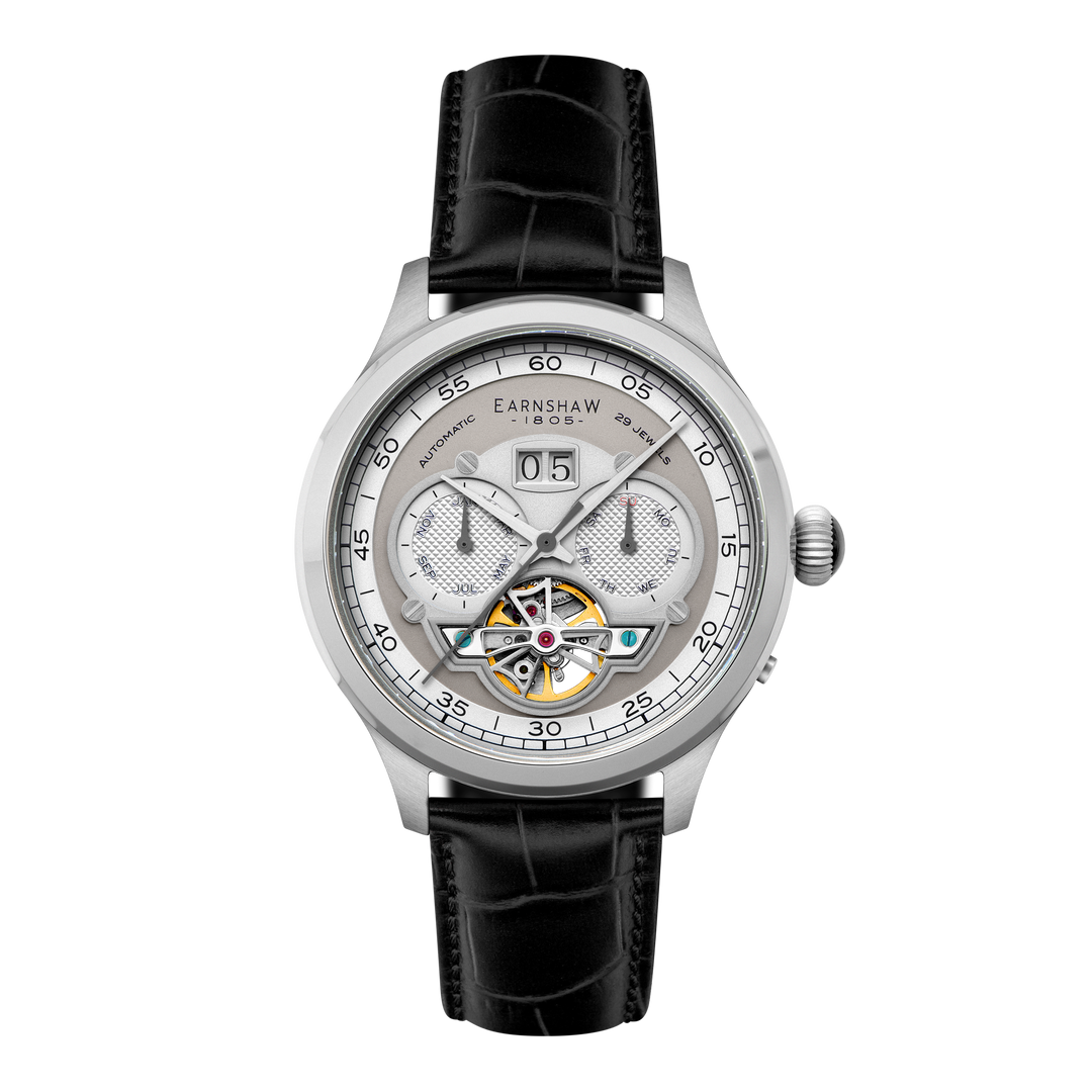 Baron Grand Date Calendar Open Heart Automatic Grey / Genuine Leather | Grey Dia