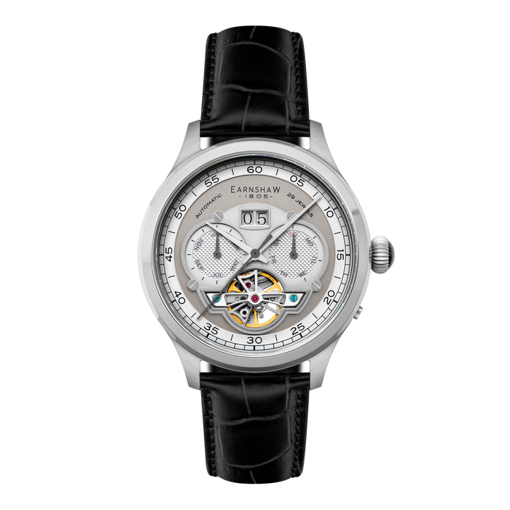 Baron Grand Date Calendar Open Heart Automatic Grey / Genuine Leather | Grey Dia