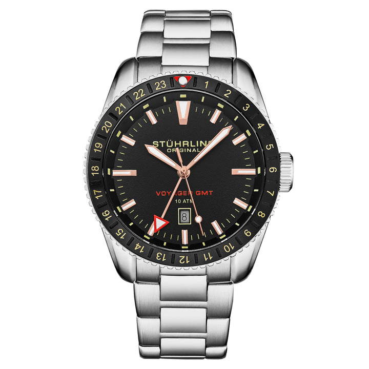 Voyager GMT 4017 Quartz GMT 42mm Diver Silver/Stainless Steel | Black Dial