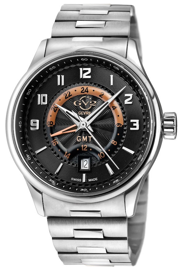 Giromondo GV2 by Gevril Swiss Made GMT bracelet Watch black | Black Dial