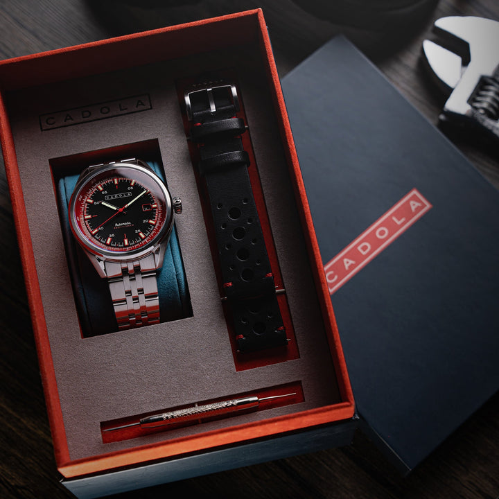 Pista Automatic Black & Red / Stainless Steel Black Dial