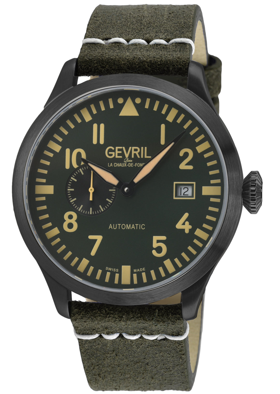 Vaughn Swiss automatic SA110, Green Dial, Black Handmade Leather Strap | Green D