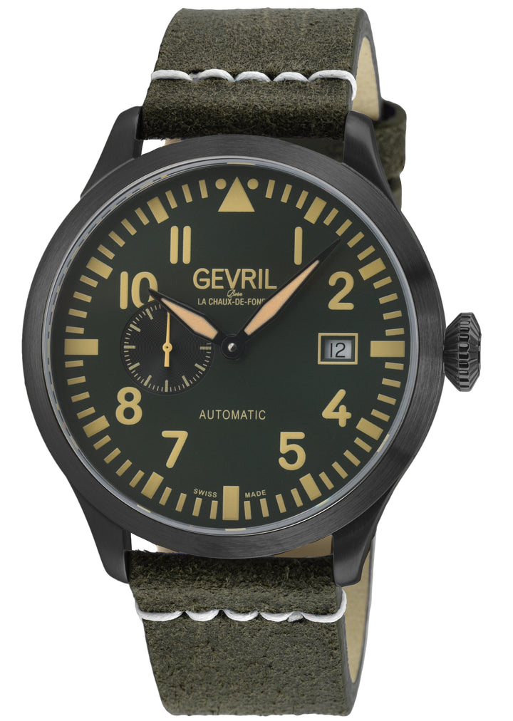 Vaughn Swiss automatic SA110, Green Dial, Black Handmade Leather Strap | Green D