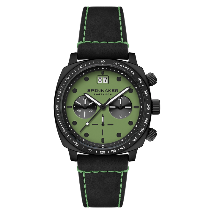 Hull Chronograph Black & Green / Leather | Green Dial