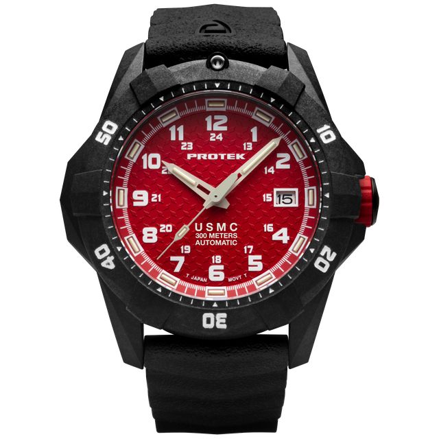 CARBON COMPOSITE USMC  AUTOMATIC DIVE 1210 SERIES CARBON CASE/RED DIAL/BLACK STR