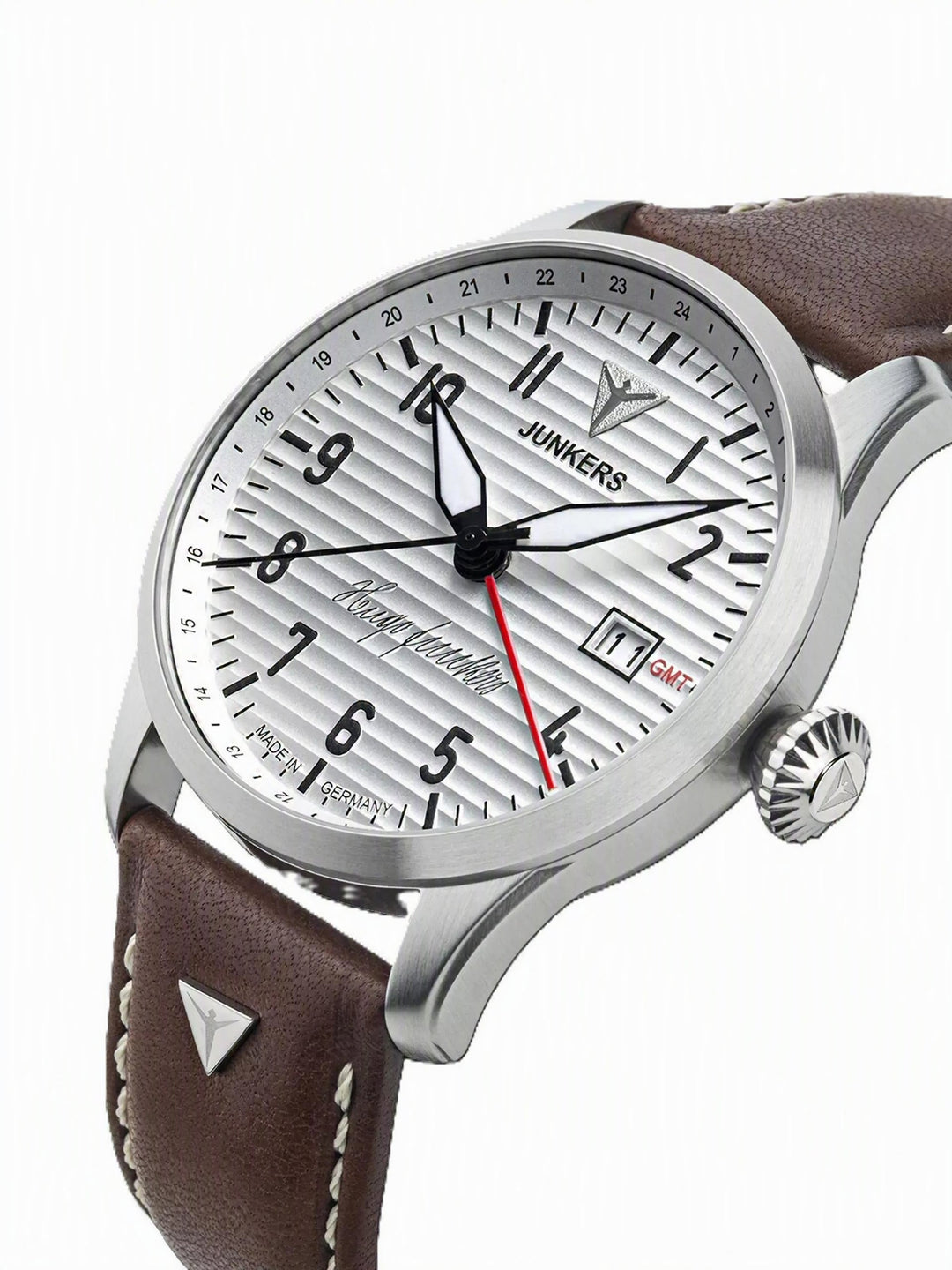 Hugo Junkers GMT Signature Edition GMT Silver Dial / Brown Leather Strap Silver 