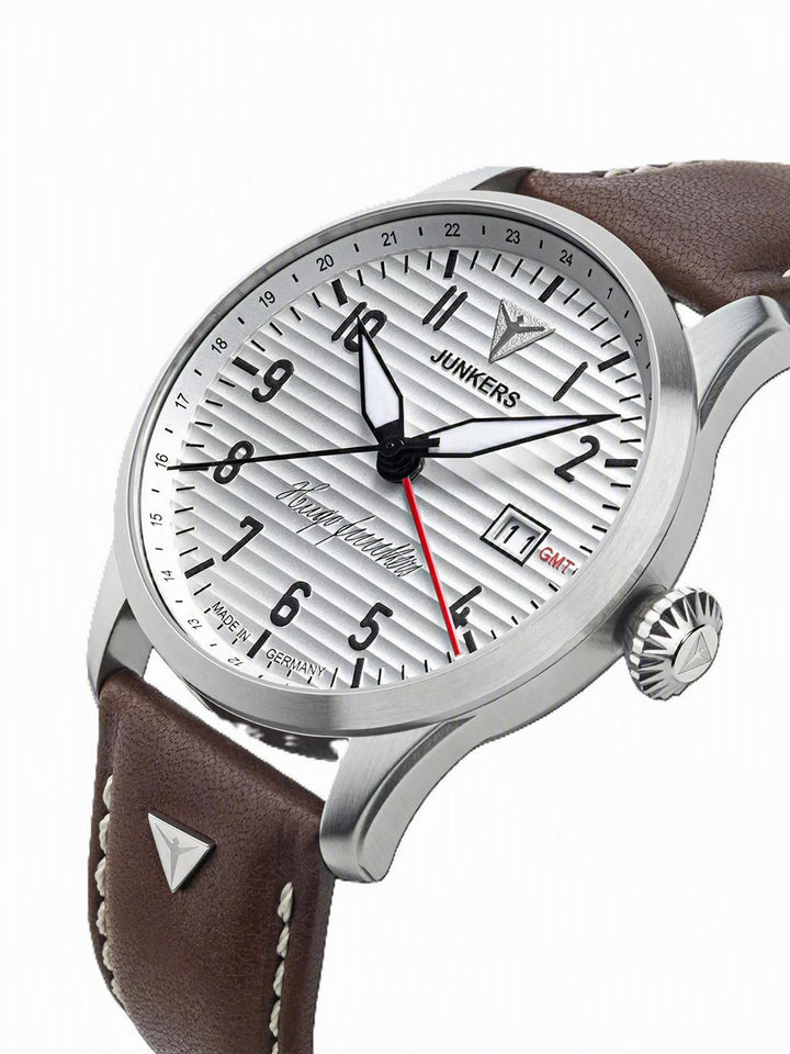 Hugo Junkers GMT Signature Edition GMT Silver Dial / Brown Leather Strap Silver 