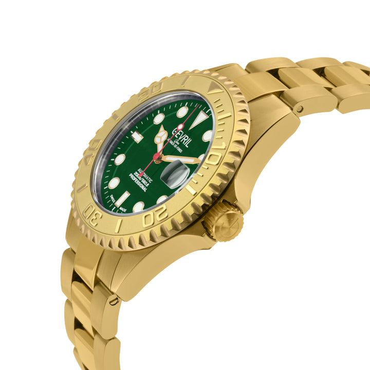 Wall Street Gevril Swiss Made SW200 IPYG Steel Rotating Bezel watch, Gold bezel,