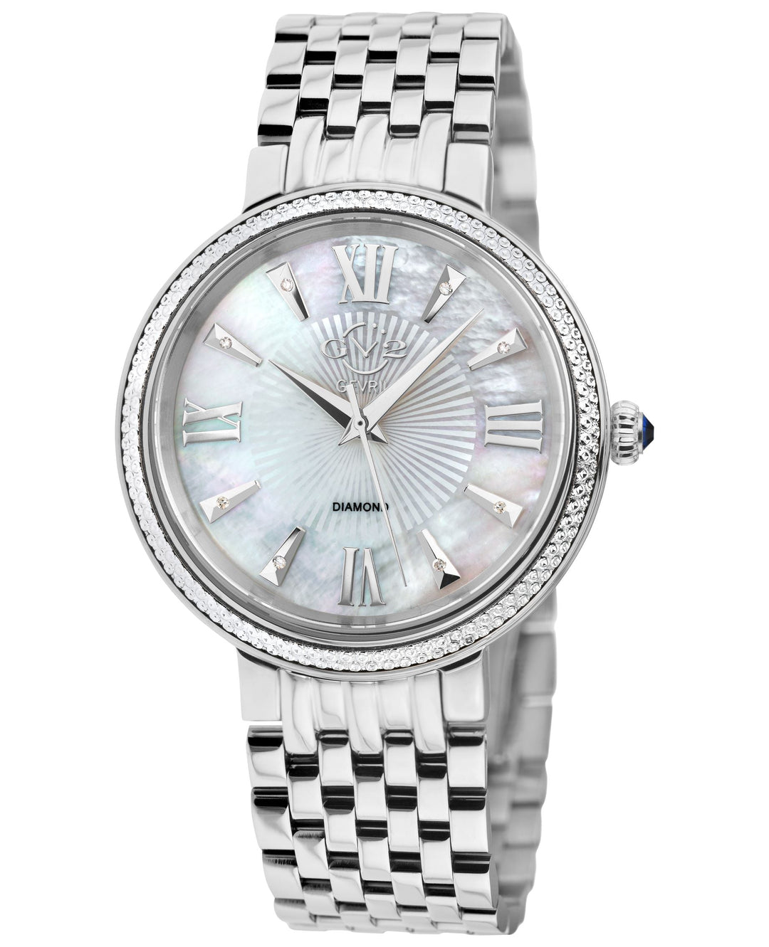 Genoa GV2 Women's Diamond Swiss Quartz Watch, White MOP dial, Diamond Cut Bezel,
