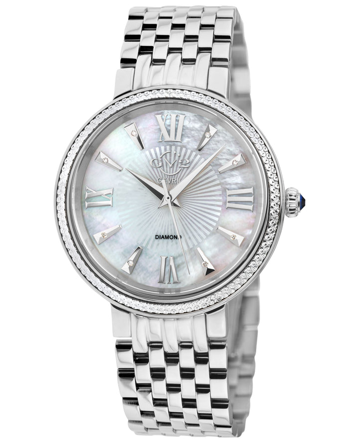 Genoa GV2 Women's Diamond Swiss Quartz Watch, White MOP dial, Diamond Cut Bezel,