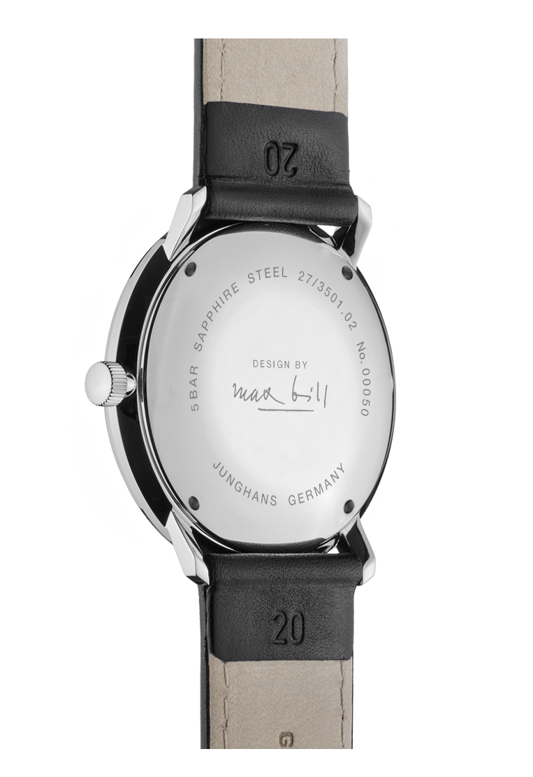 Max Bill Automatic Silver-Plated Dial / Black Leather Strap Silver Dial