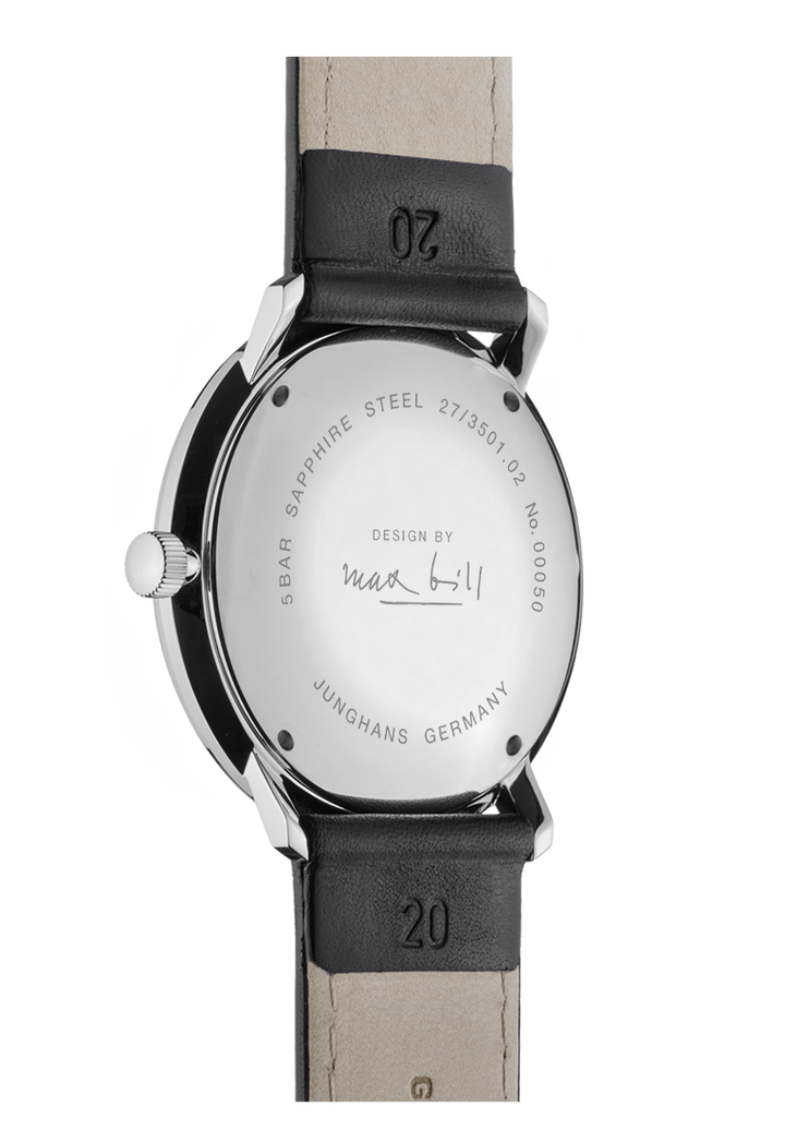 Max Bill Automatic Silver-Plated Dial / Black Leather Strap Silver Dial
