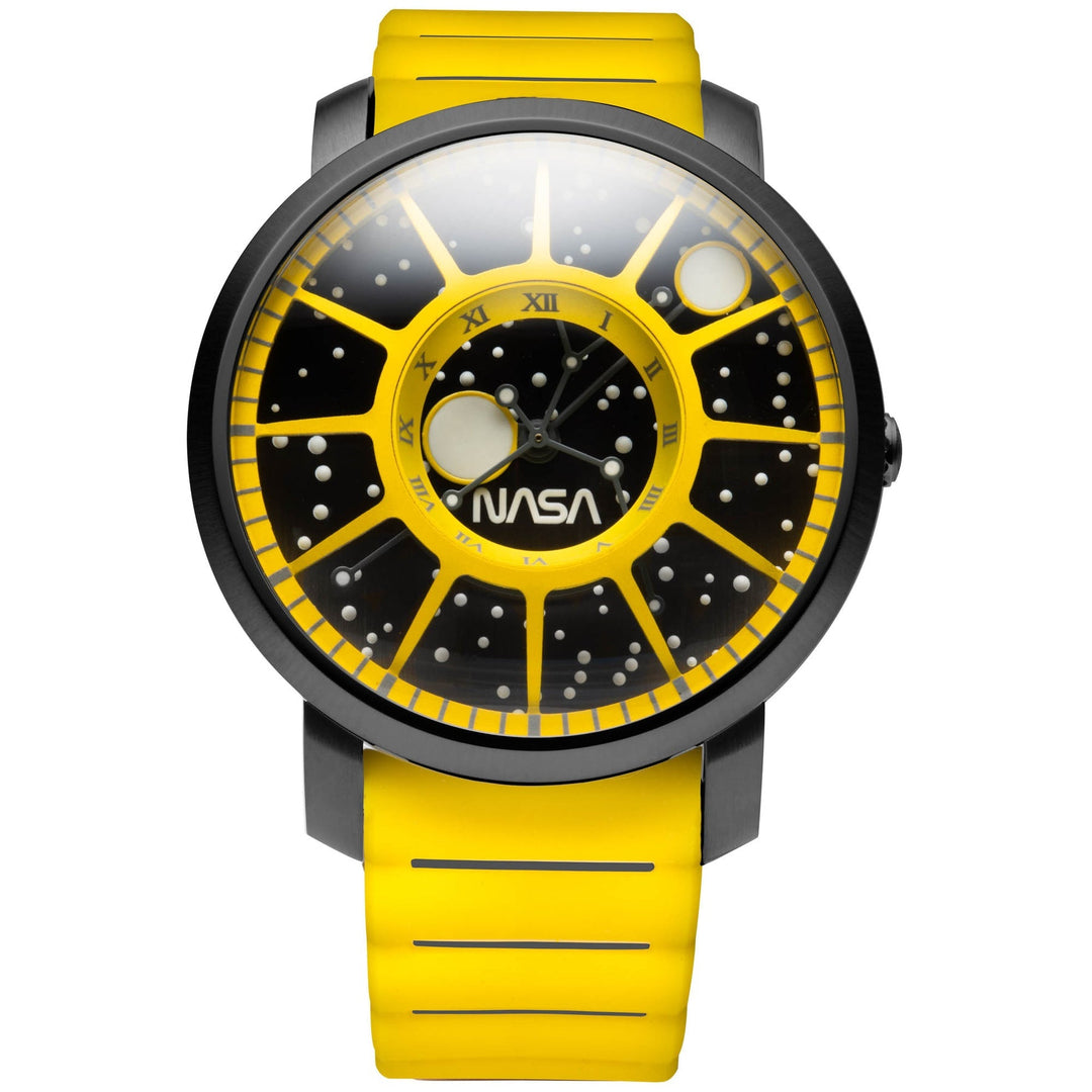 NASA Trappist-1 Sapphire Solar Flare Black/ yellow silicone strap | Black Dial