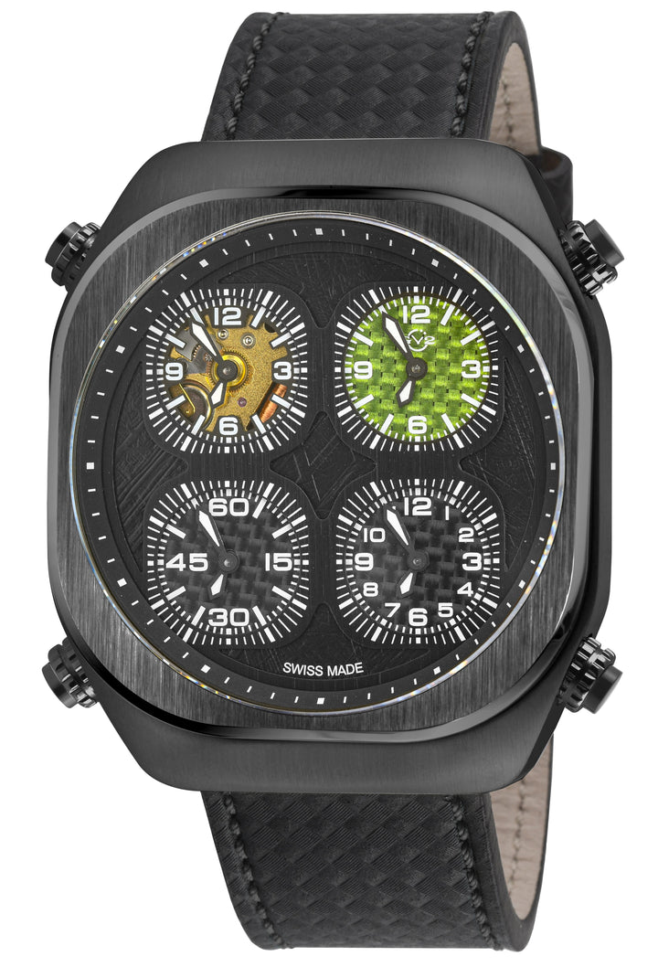 Quattro Zone GV2 Swiss Quartz, 316L Black Case, Black Bezel, Black dial, Sub Dia