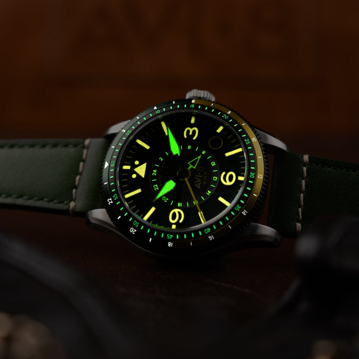 FLYBOY AIRMASTER GMT AUTOMATIC Green / Leather | Green Dial