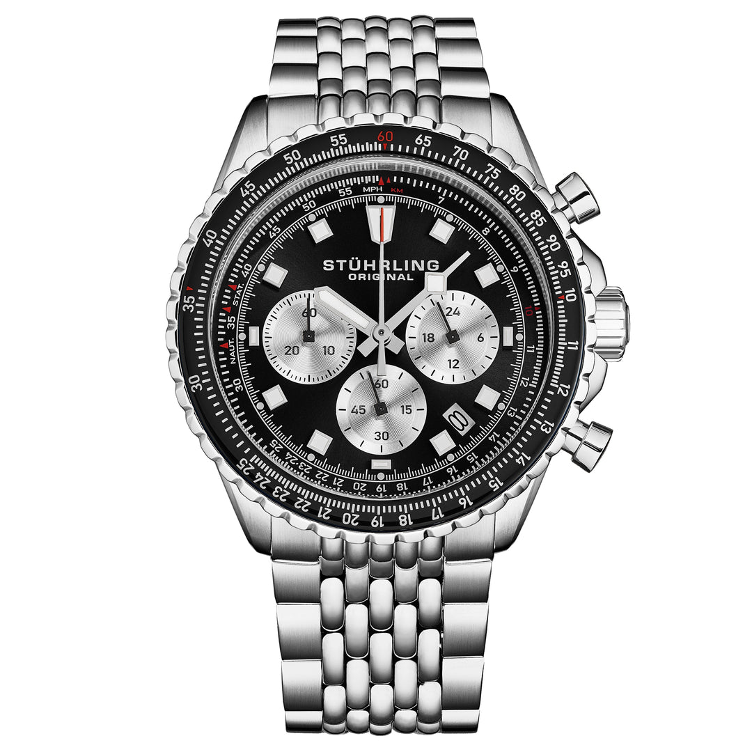 Japanese Chronograph RaceWay 44mm Quartz Watch Black/Stainless Steel | Black Dia