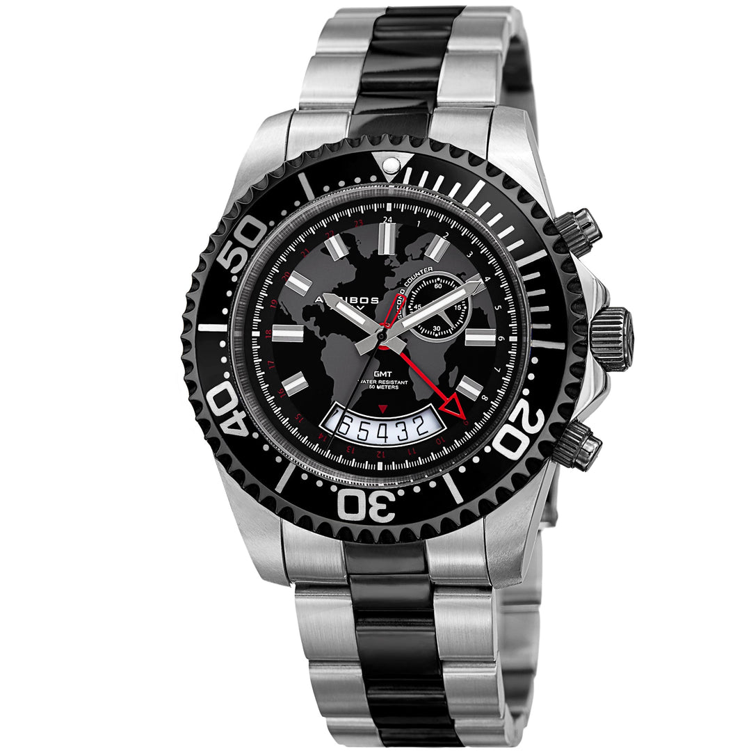 Akribos XXIV Men's AK955TTB Multifunction Map Print Stainless Steel Watch Silver
