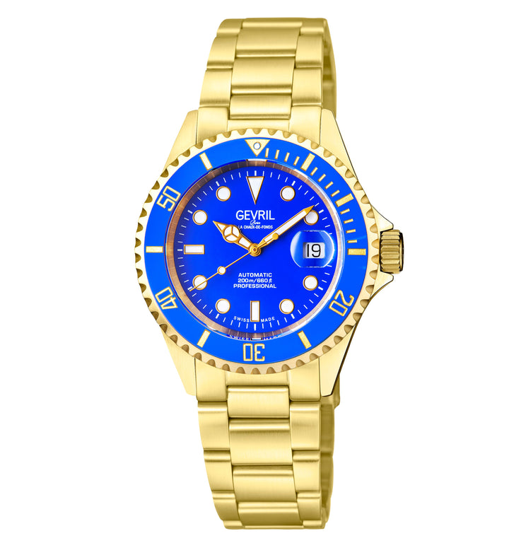 Wall Street Swiss Automatic  SW200 Blue Ceramic Bezel, IPYG Bracelet, Blue dial 