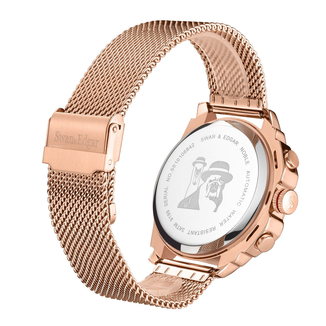 Noble Automatic Black Dial Rose Gold Stainless Steel Bracelet Rose Gold Case 45m