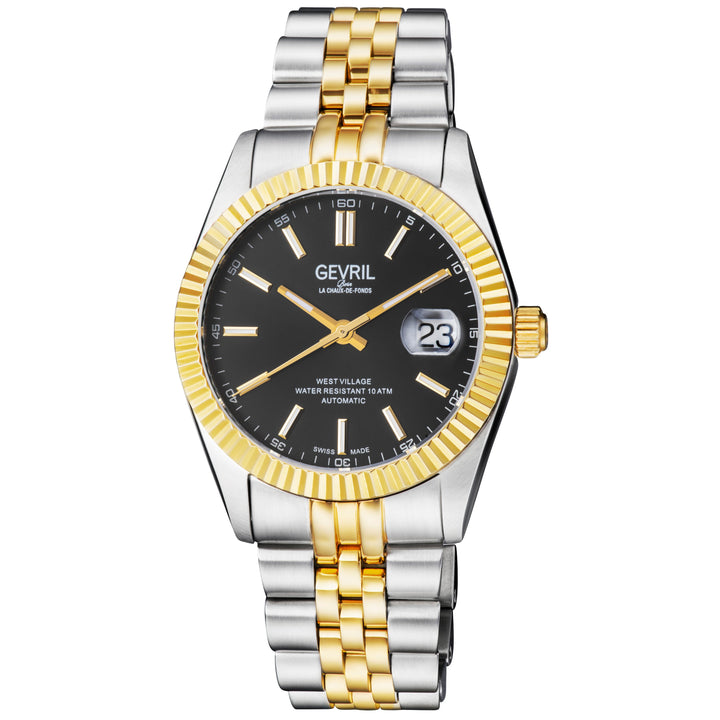 West Village Sellita SW200 Silver/Black,Two toned SS IPYG band | Black Dial