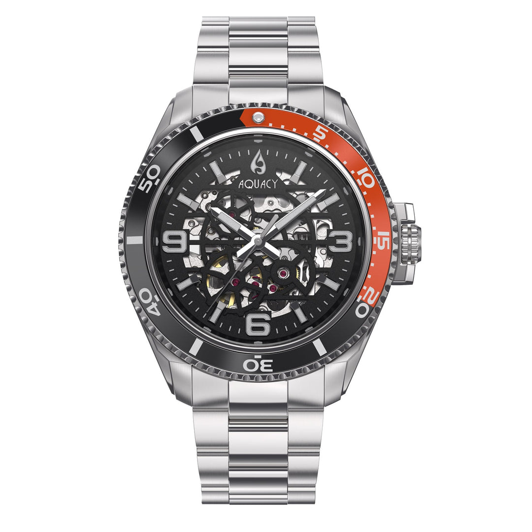 Automatic Miyota Movement Skeleton Black/Orange | Black Dial