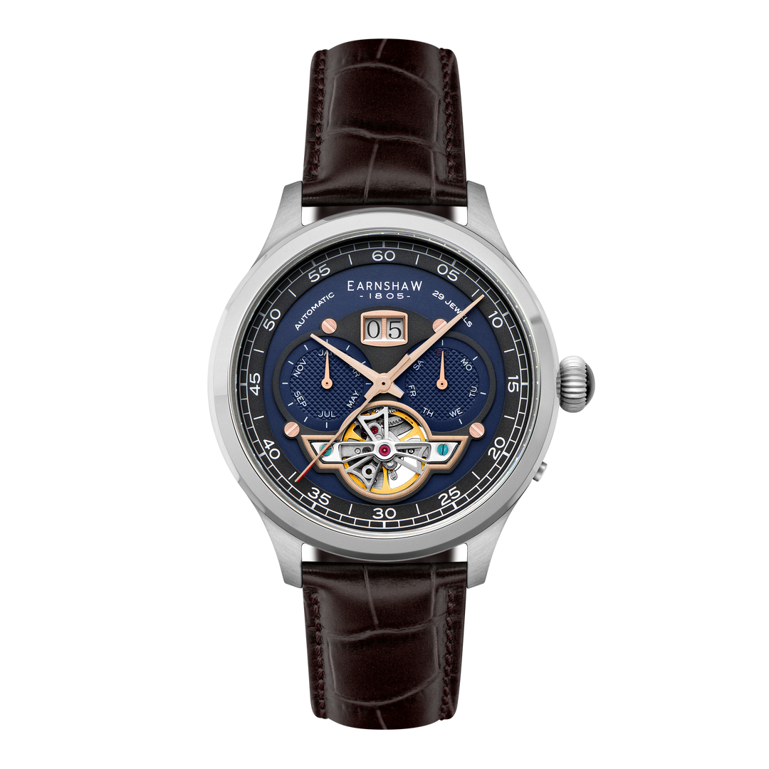 Baron Grand Date Calendar Open Heart Automatic Blue / Genuine Leather | Blue Dia