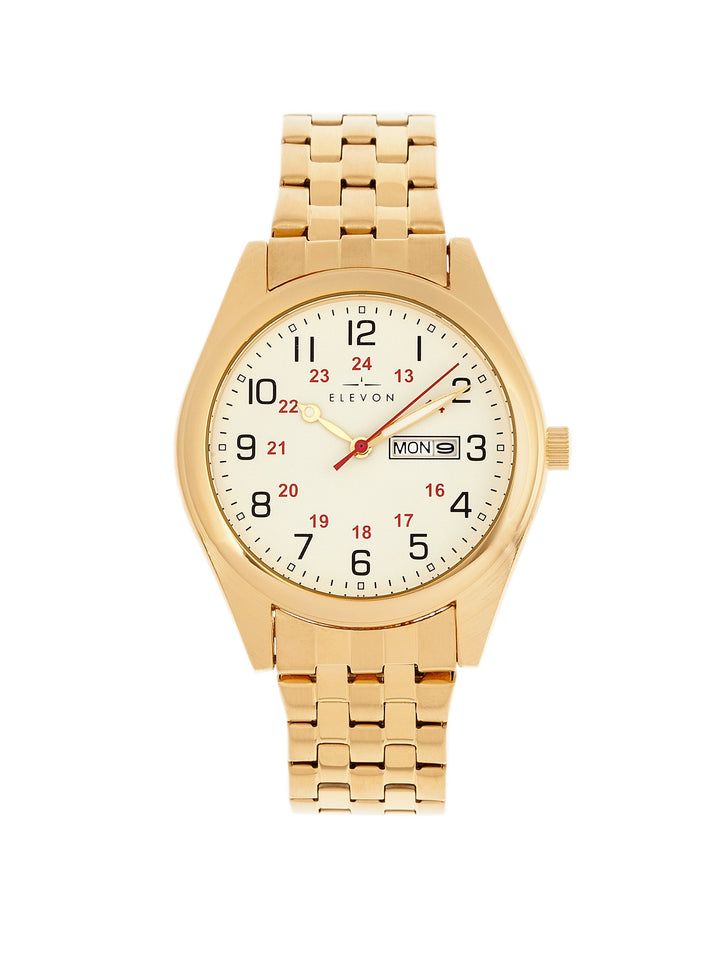 Gann Bracelet Watch w Day/Date Gold/White | White Dial
