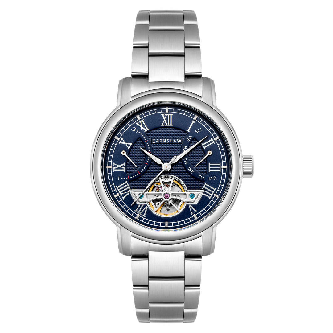 Heritage Longcase Double Retrograde Calendar Open Heart Automatic Blue / Stainle