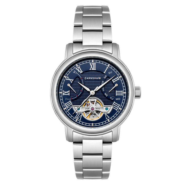 Heritage Longcase Double Retrograde Calendar Open Heart Automatic Blue / Stainle
