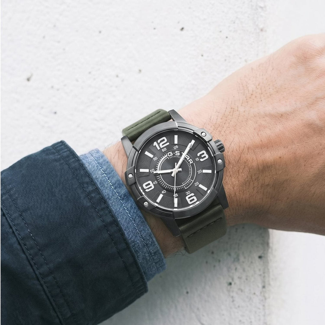 Constructed Gray Dial / Olive Green Leather Strap Gray Dial