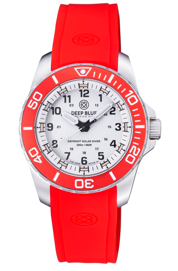 DAYNIGHT 43MM DIVER SOLAR  STAINLESS STEEL TRITIUM DAYNIGHT  RED/WHITE BEZEL –WH