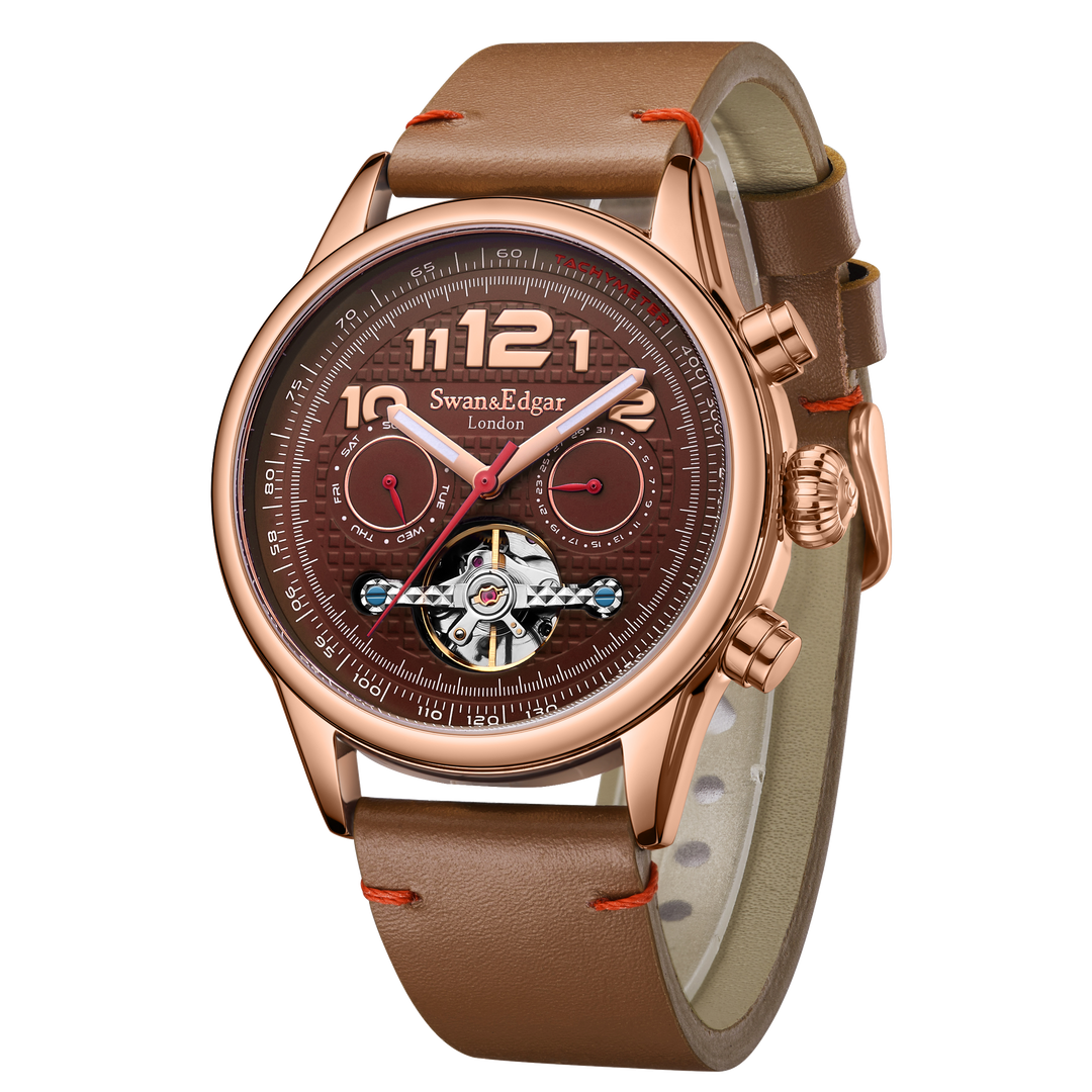Hasten Automatic Brown Open-Exhibition Dial / Brown Leather Strap Brown Dial