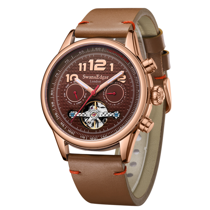 Hasten Automatic Brown Open-Exhibition Dial / Brown Leather Strap Brown Dial