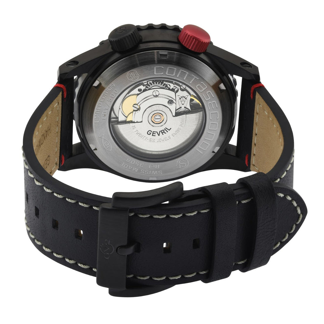 Contasecondi GV2 Contasecondi Men's Silver/Red Dial Black Calfskin Leather Watch