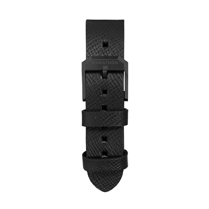 STRAP, 20mm, ITALIAN LEATHER, CROSS HATCH, IP BLACK BUCKLE, BLACK, XL ITALIAN LE