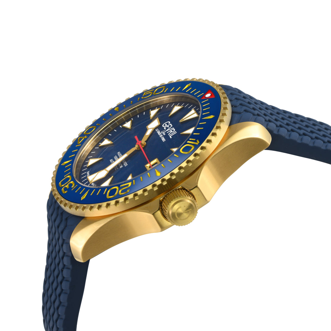 Hudson Yards -  Rubber Swiss Made SW200 ceramic rotating bezel helium valve, Blu