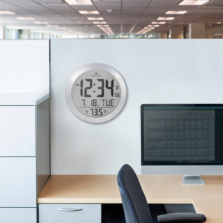 8 Inch Round Digital Wall Clock with Date & Indoor Temperature round-non-atomic-
