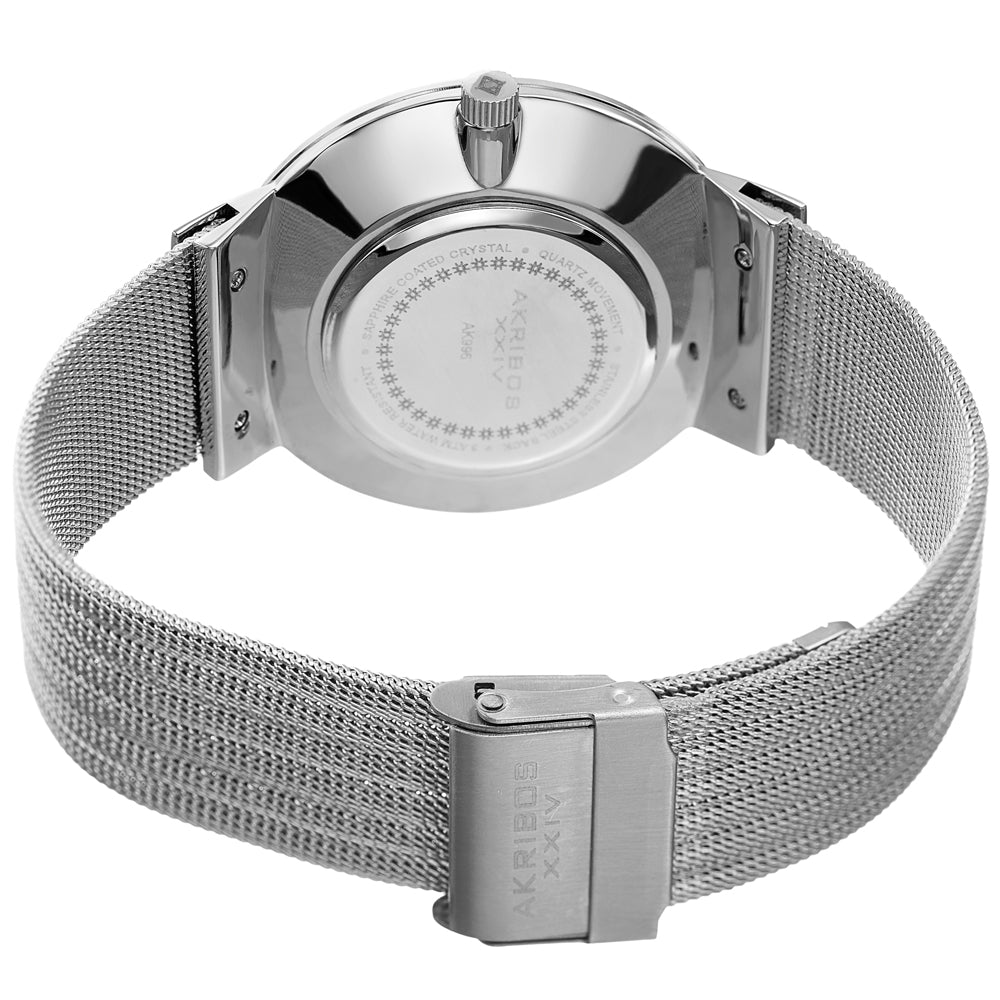 Date Silver Tone Stainless Steel Mesh Strap Watch Blue/Silver | Blue Dial