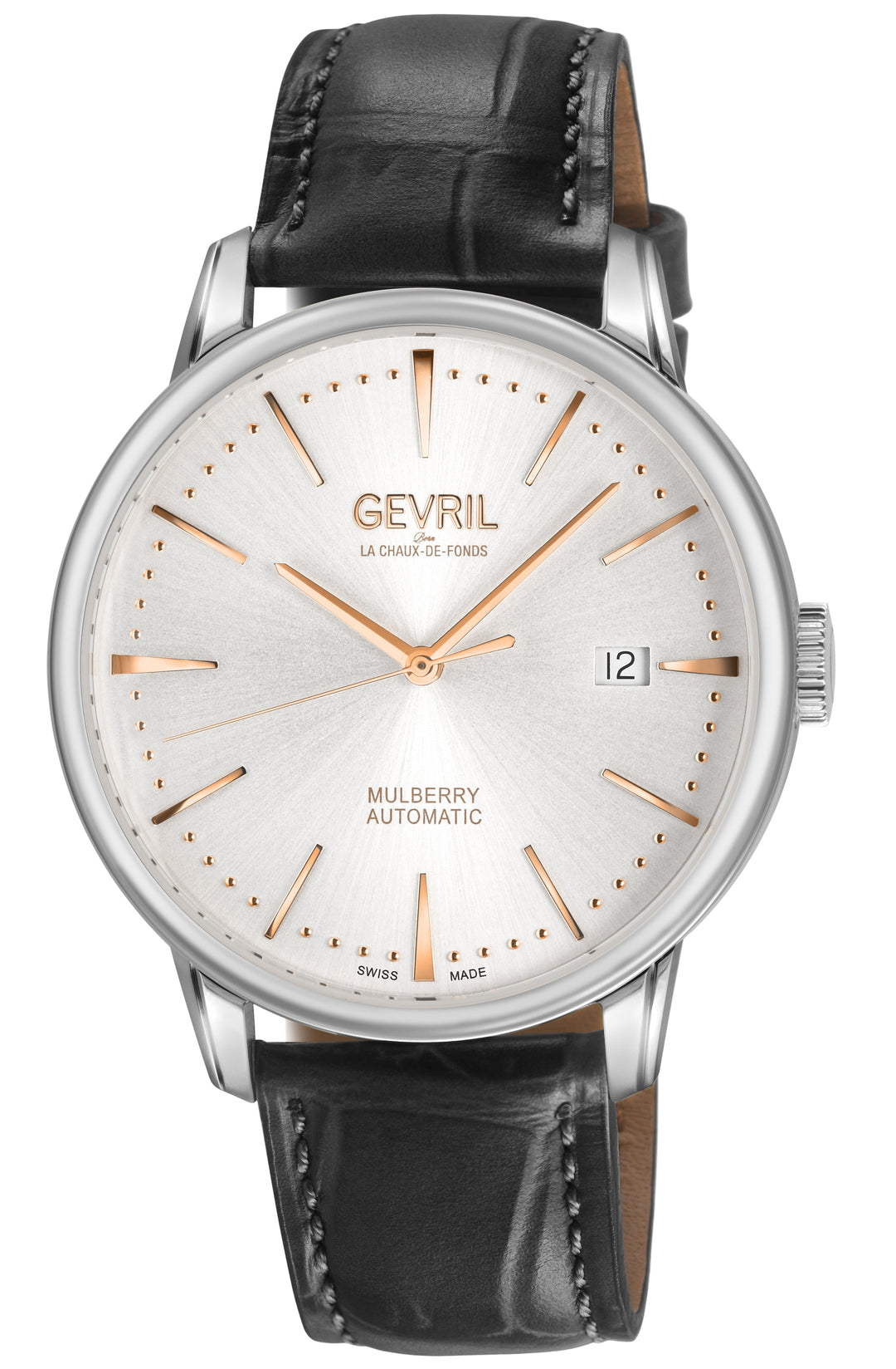 Mulberry Gevril Men's Mulberry SS Case, White Dial with embossed textured, Black