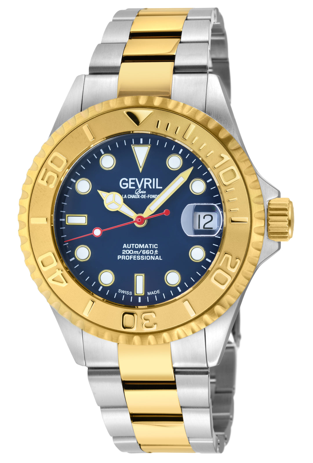 Wall Street Gevril Swiss Made SW200 Steel Rotating Bezel Diver's watch, Two tone